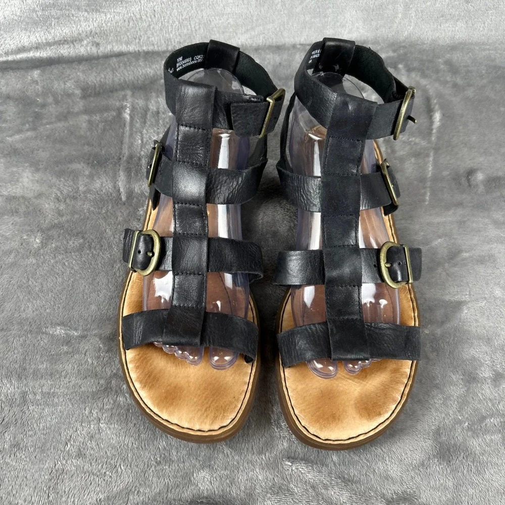 Born Haidee Black Leather Gladiator Sandals Womens 10 M BR0046903 Flat Strappy